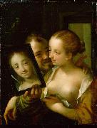Hans von Aachen Scherzendes Paar mit einem Spiegel oil painting reproduction